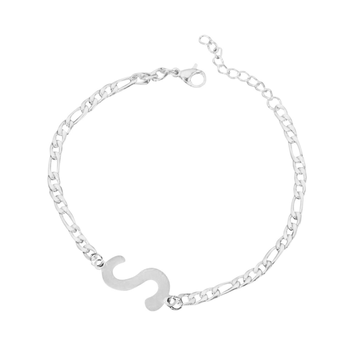 Ladies Girls Silver Stainless Steel Titatnium Single Letter Initial Bracelets