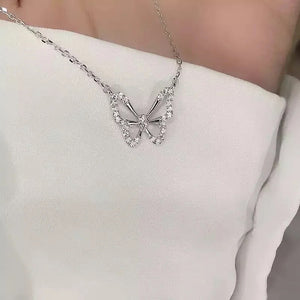 Ladies Silver Hollow Cutout Butterfly Crystal Choker Necklace
