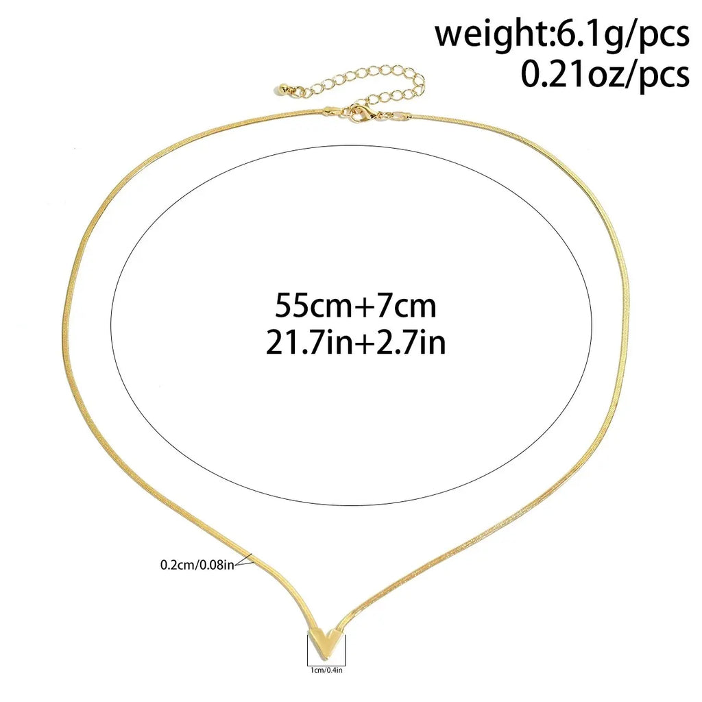 Ladies V Shape Pendant Flat Snake Clavicle Chain Choker Necklace