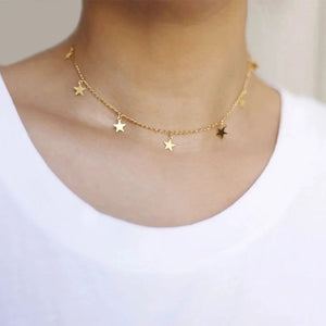 Gold Plated Celestial Moon & Stars Hanging Charm Necklace