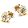 Unisex Gold Round Crystal Centre Anti Allergy Stainless Steel Numeral Earrings