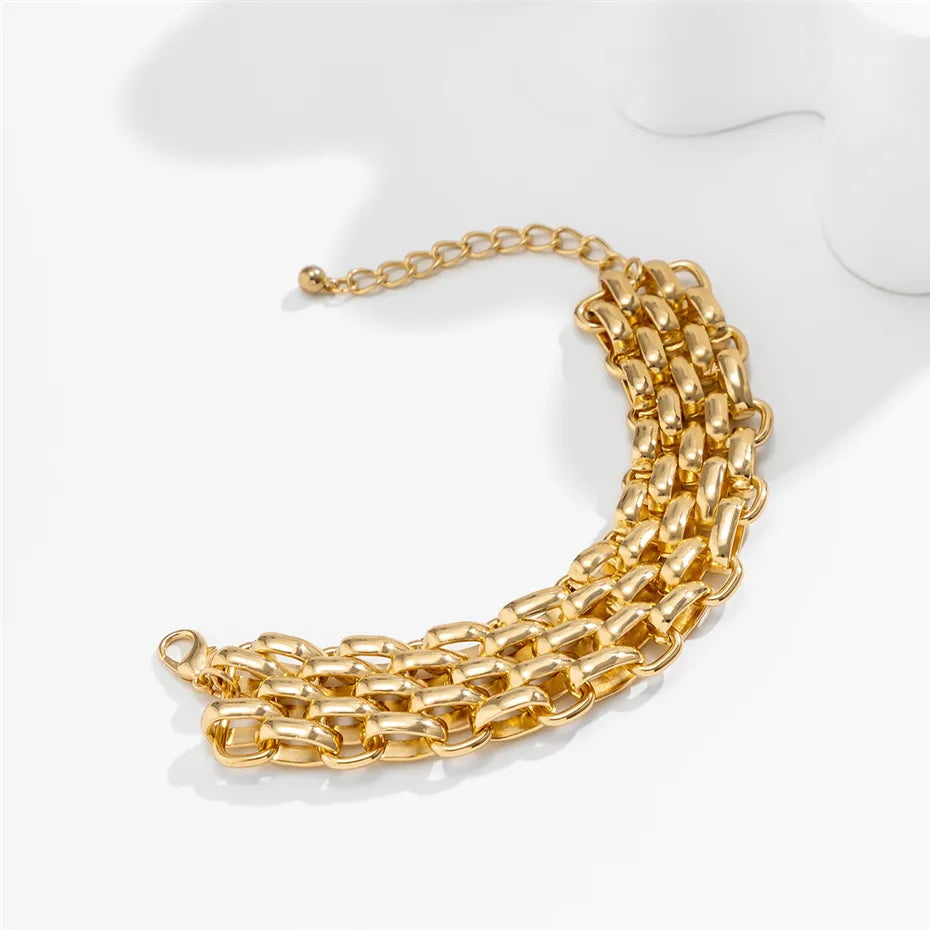 Ladies Gold Chunky Thick Oval Interlink Weave Chain Bracelets