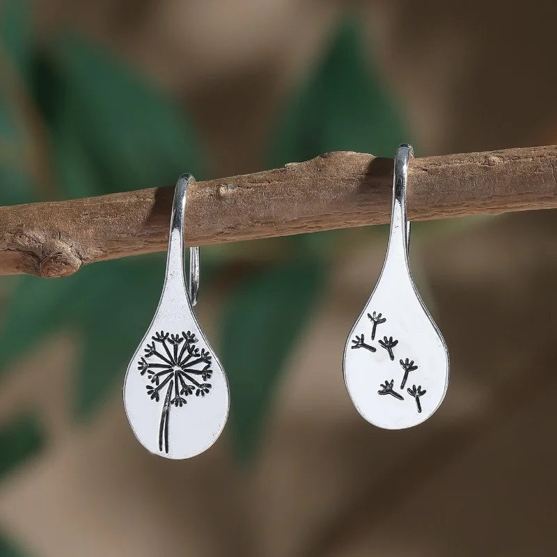 Ladies 925 Sterling Silver Flower Dandelion Shape Hook Earrings