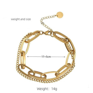 Ladies Gold Double Thick Stainless Steel Ring Link & Thin Chain Bracelets