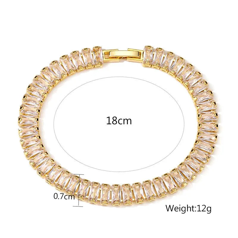 Ladies Gold Rectangle Stainless Steel Cubic Zirconia Adjustable Chain Bracelets