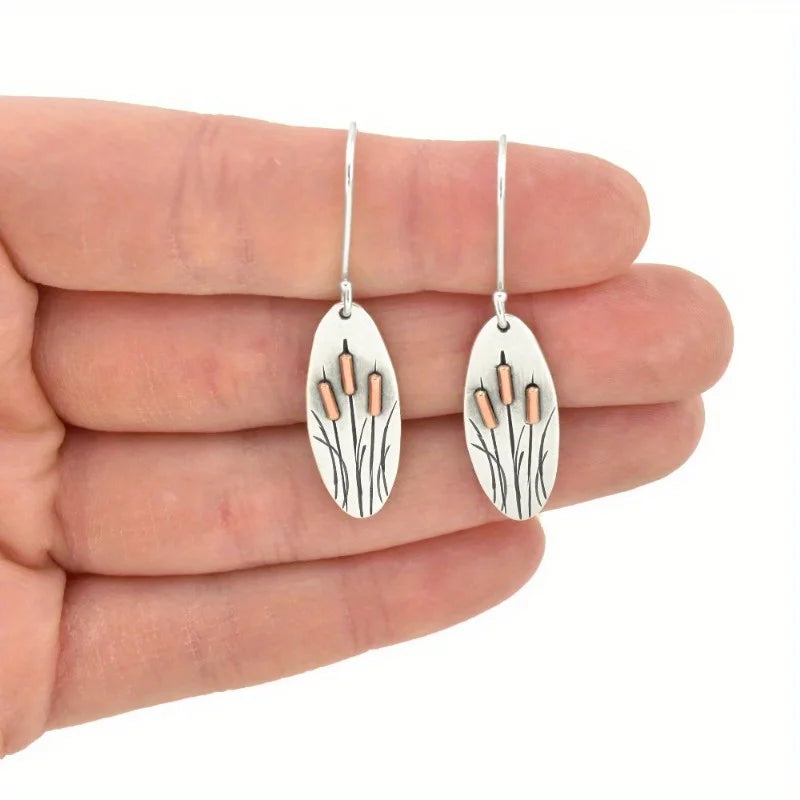 Ladies Silver Bohemian Vintage Metal Handcarved Flower Hook Earrings