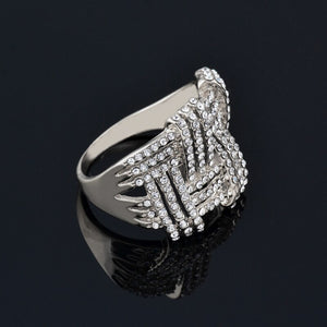 Ladies Silver Big In Out Weave Shape Wide Layer Micro Pave Crystal Rings