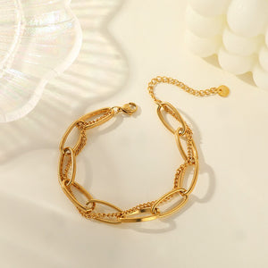 Ladies Gold Double Thick Stainless Steel Ring Link & Thin Chain Bracelets