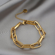 Load image into Gallery viewer, Ladies Gold Double Thick Stainless Steel Ring Link &amp; Thin Chain Bracelets
