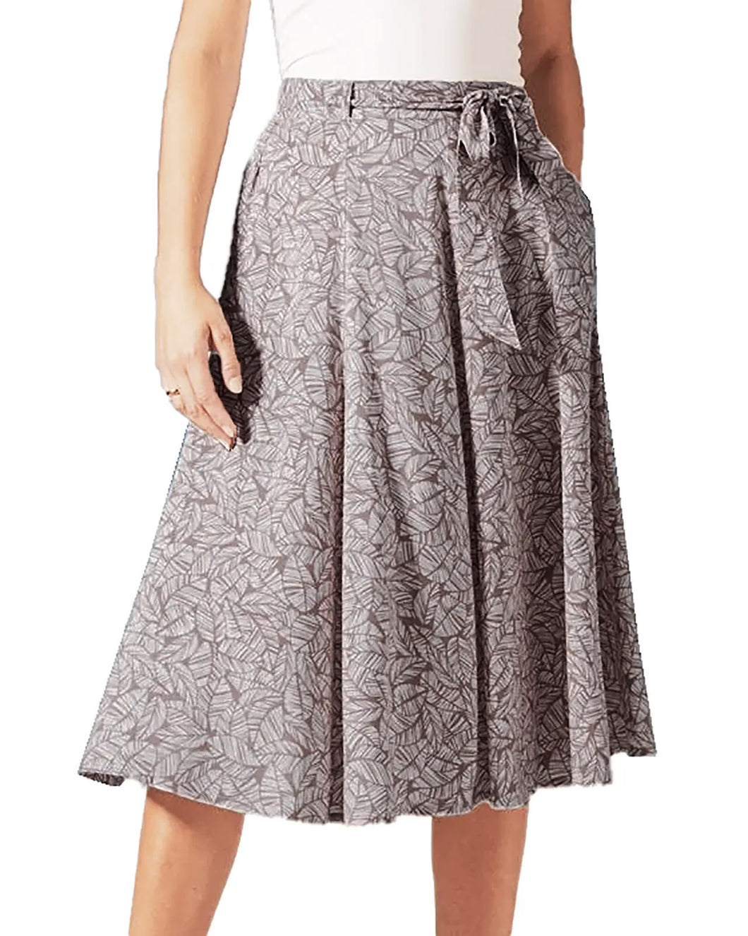 Ladies Fawn Beige Foliage Abstract Print Skirt