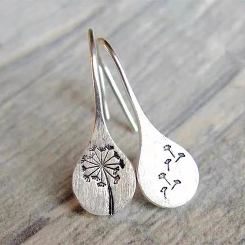 Ladies 925 Sterling Silver Flower Dandelion Shape Hook Earrings