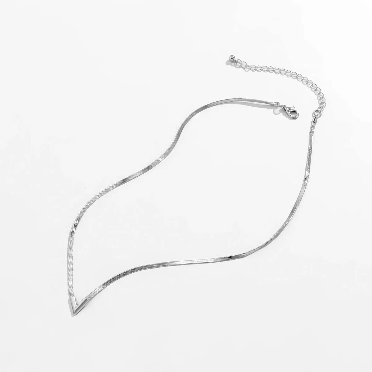 Ladies V Shape Pendant Flat Snake Clavicle Chain Choker Necklace