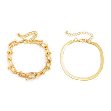 Load image into Gallery viewer, Ladies GoldCopper Chain Interlock Link Crsytal 2Pc Bracelets
