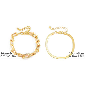 Ladies GoldCopper Chain Interlock Link Crsytal 2Pc Bracelets