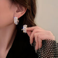 Ladies Rhinestone C-Shaped Creole Dazzling Party Earrings