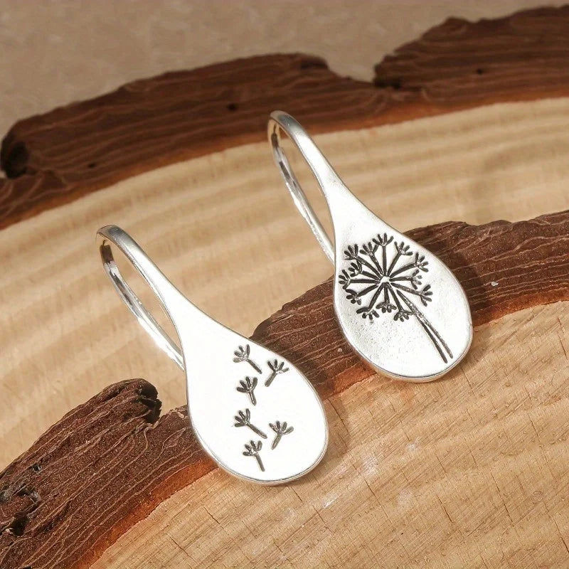 Ladies 925 Sterling Silver Flower Dandelion Shape Hook Earrings
