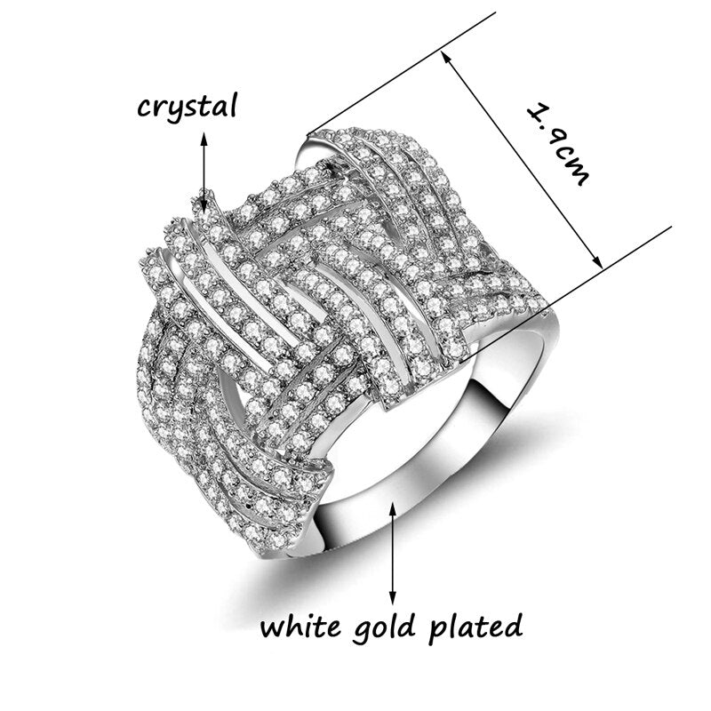 Ladies Silver Big In Out Weave Shape Wide Layer Micro Pave Crystal Rings