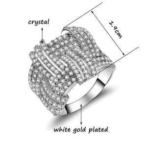 Ladies Silver Big In Out Weave Shape Wide Layer Micro Pave Crystal Rings