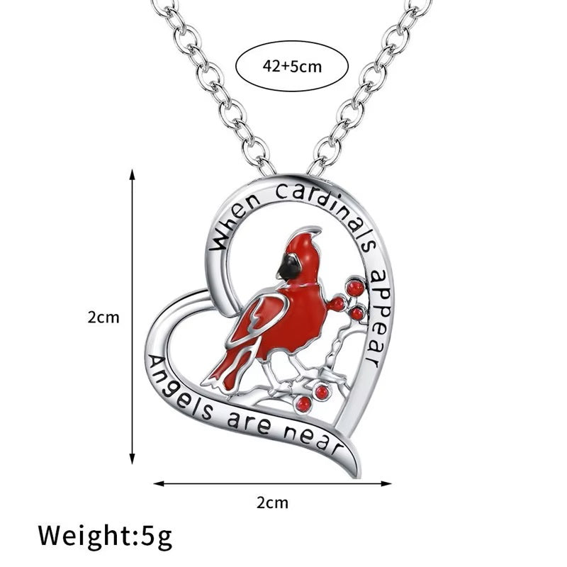 Silver necklaces with Cardinal Red Bird Heart Pendant
