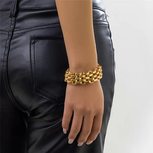 Ladies Gold Chunky Thick Oval Interlink Weave Chain Bracelets