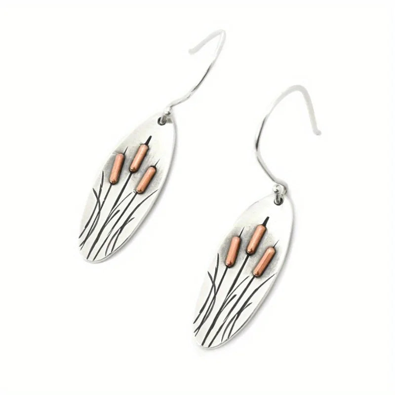 Ladies Silver Bohemian Vintage Metal Handcarved Flower Hook Earrings