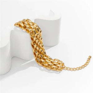 Ladies Gold Chunky Thick Oval Interlink Weave Chain Bracelets