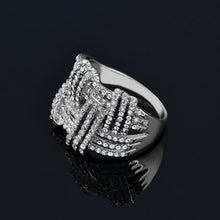 Load image into Gallery viewer, Ladies Silver Big In Out Weave Shape Wide Layer Micro Pave Crystal Rings
