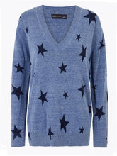 Load image into Gallery viewer, Ladies Blue Pure Cotton Knit Star Print V-Neck Long Sleeve Womens Jumper
