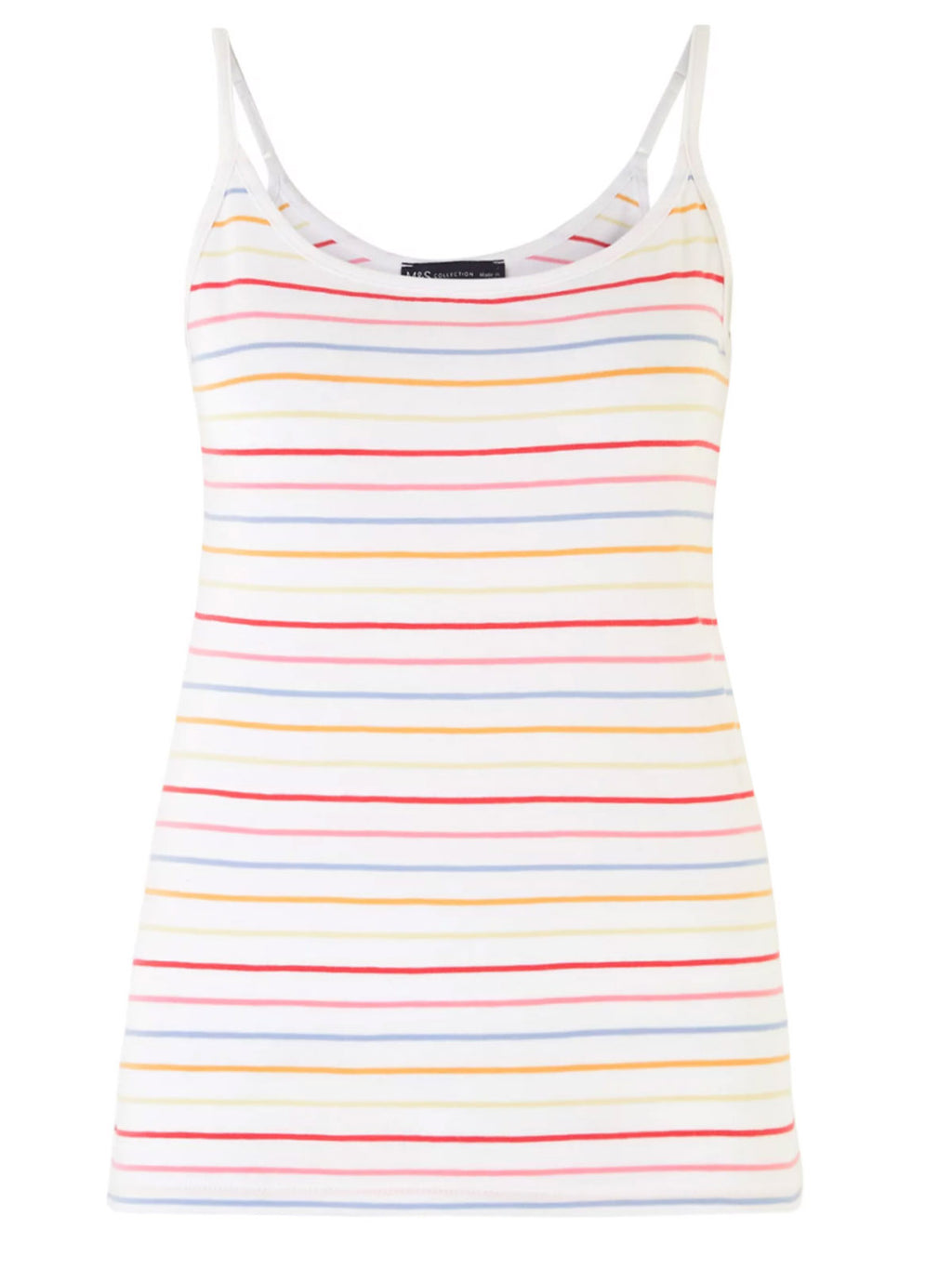 Ladies White Multi Color Striped Cotton Spaghetti Strap Camisole Top