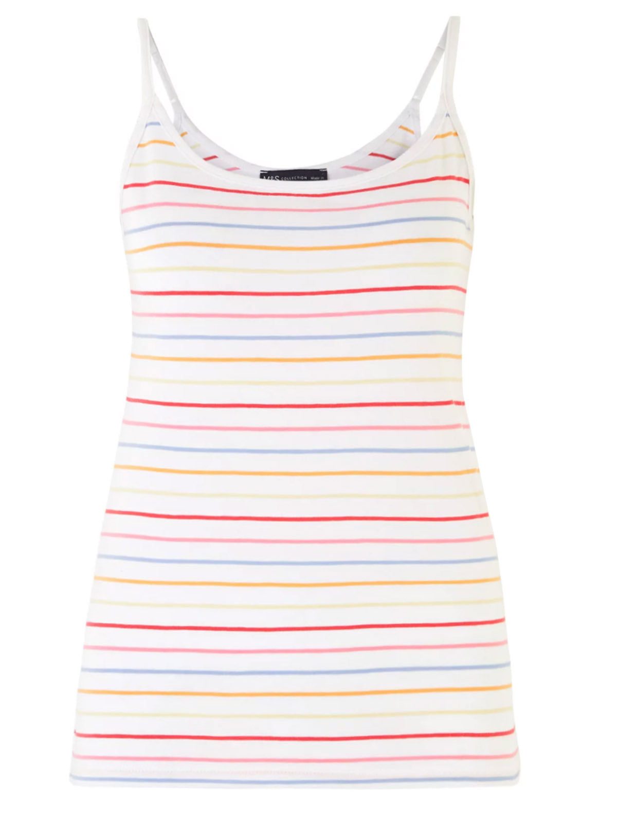 Ladies White Multi Color Striped Cotton Spaghetti Strap Camisole Top