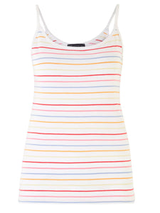 Ladies White Multi Color Striped Cotton Spaghetti Strap Camisole Top