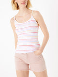Ladies White Multi Color Striped Cotton Spaghetti Strap Camisole Top