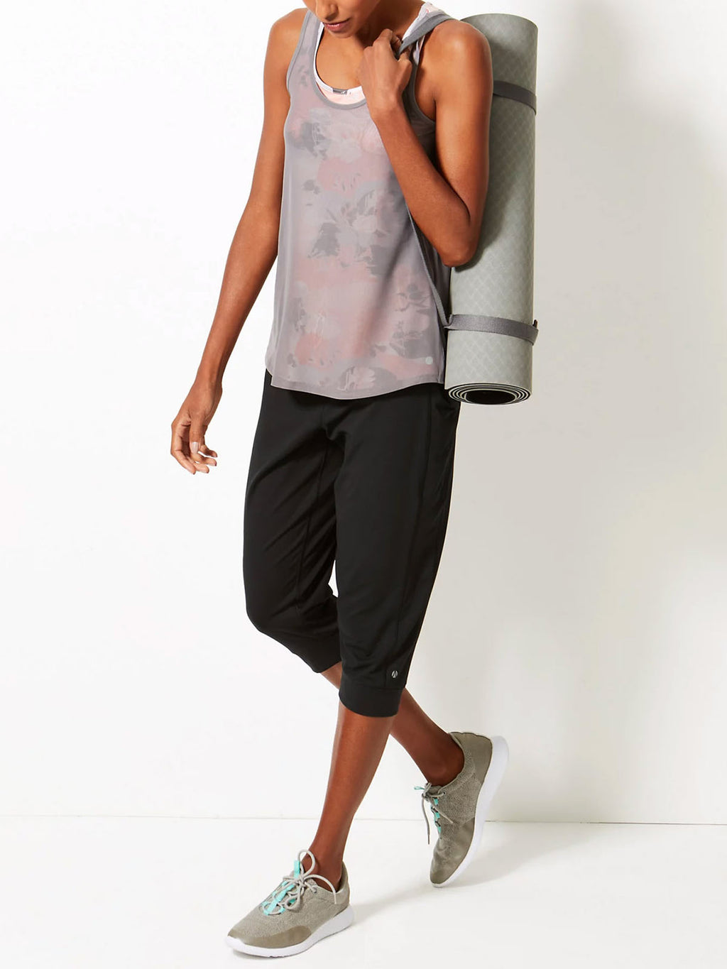 Ladies Black 3/4 Bottoms Elasticated Waist Tie Joggers