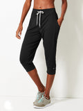 Ladies Black 3/4 Bottoms Elasticated Waist Tie Joggers