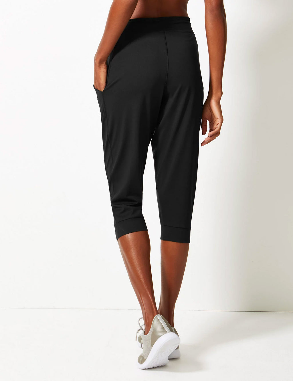Ladies Black 3/4 Bottoms Elasticated Waist Tie Joggers
