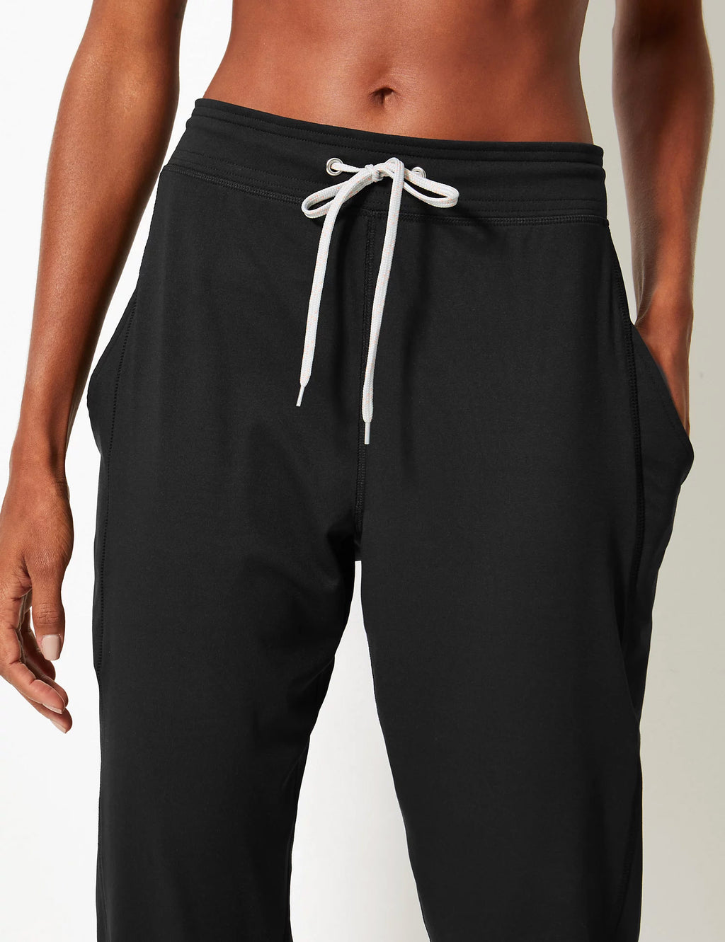 Ladies Black 3/4 Bottoms Elasticated Waist Tie Joggers