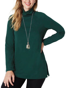 Ladies J.Jill Dark Green Cotton Blend Turtle Neck Top