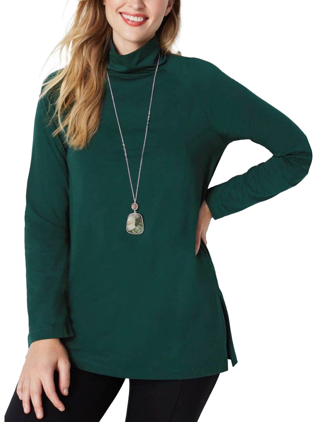 Ladies J.Jill Dark Green Cotton Blend Turtle Neck Top