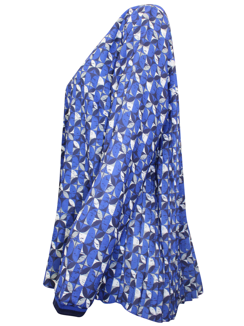 Ladies Geo Print Woven Long Sleeve Pleated Back Plus Size Tops