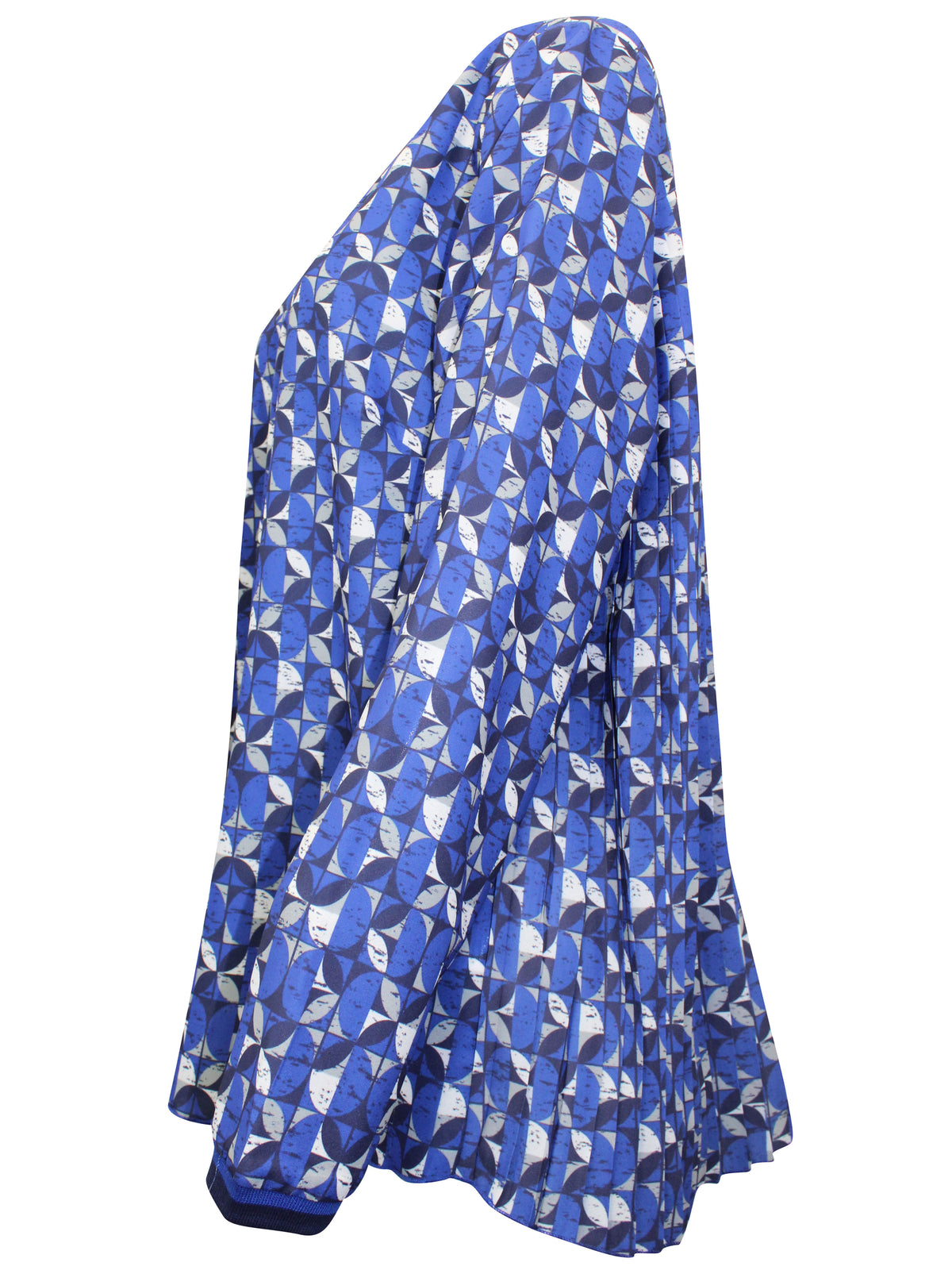 Ladies Geo Print Woven Long Sleeve Pleated Back Plus Size Tops