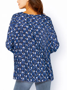 Ladies Geo Print Woven Long Sleeve Pleated Back Plus Size Tops