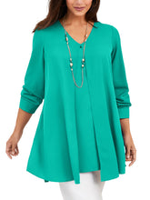 Load image into Gallery viewer, Ladies Jessica London Aqua Flyaway V-Neck Split Overlay Top
