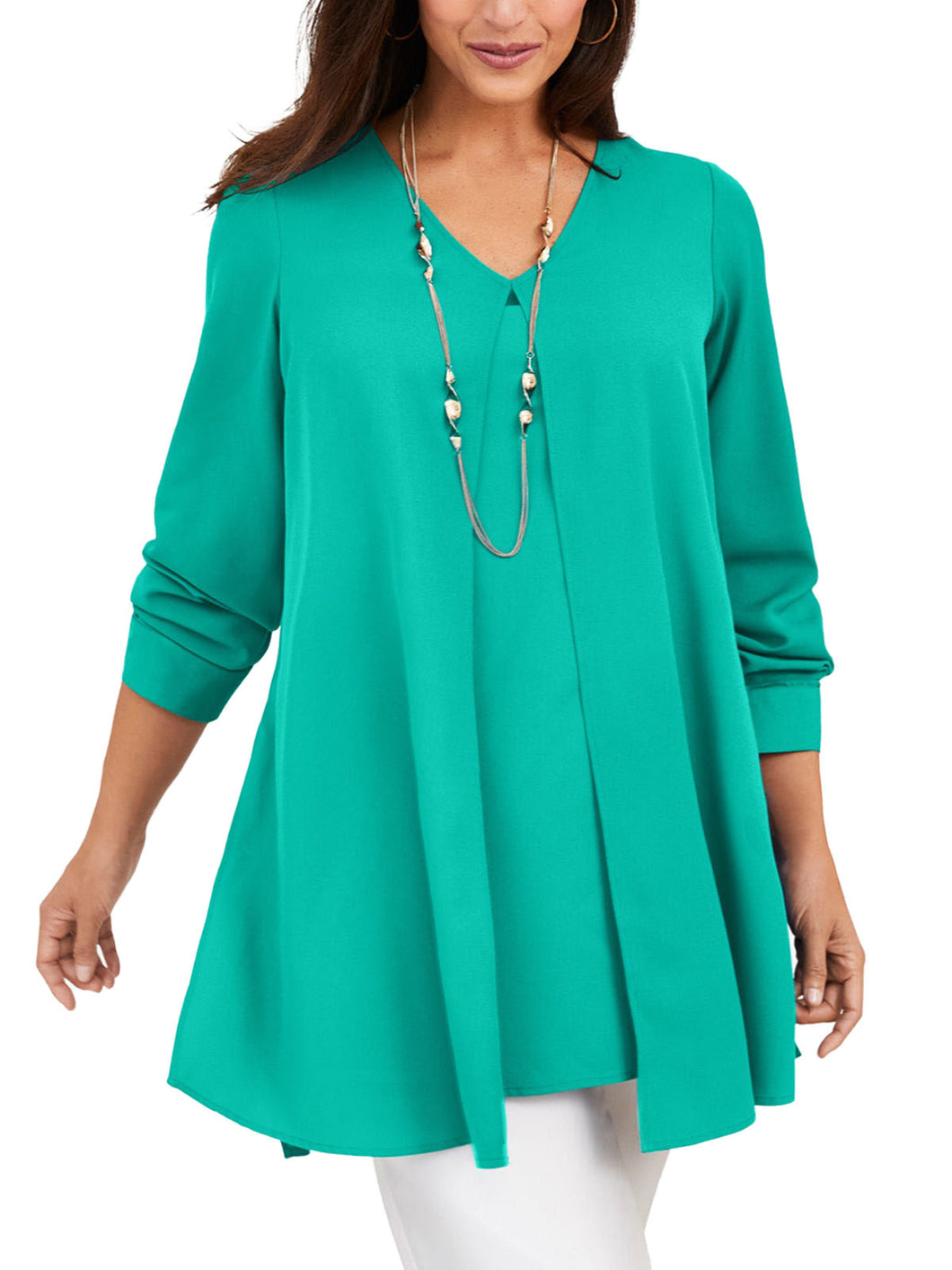 Ladies Jessica London Aqua Flyaway V-Neck Split Overlay Top