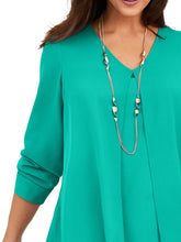 Load image into Gallery viewer, Ladies Jessica London Aqua Flyaway V-Neck Split Overlay Top
