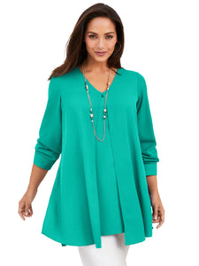 Ladies Jessica London Aqua Flyaway V-Neck Split Overlay Top