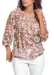 Ladies Floral Gypsy Relax Fit Long Sleeve Tunic Tops