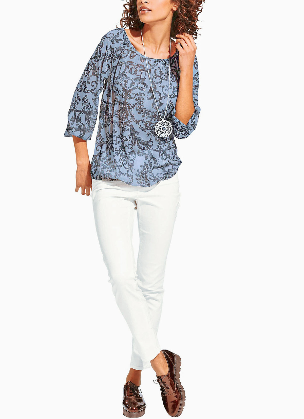 Ladies Floral Gypsy Relax Fit Long Sleeve Tunic Tops