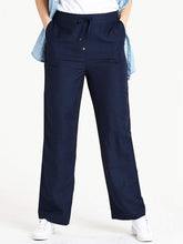 Load image into Gallery viewer, Ladies Capsule Navy Linen Blend Back Elasticated Waist Trousers
