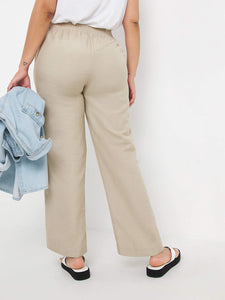 Ladies Capsule Stone Wide Leg Linen Blend Back Elasticated Waist Trousers