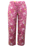Ladies Pink Floral Print Wide Leg Elasticated Waist Cropped Trousers